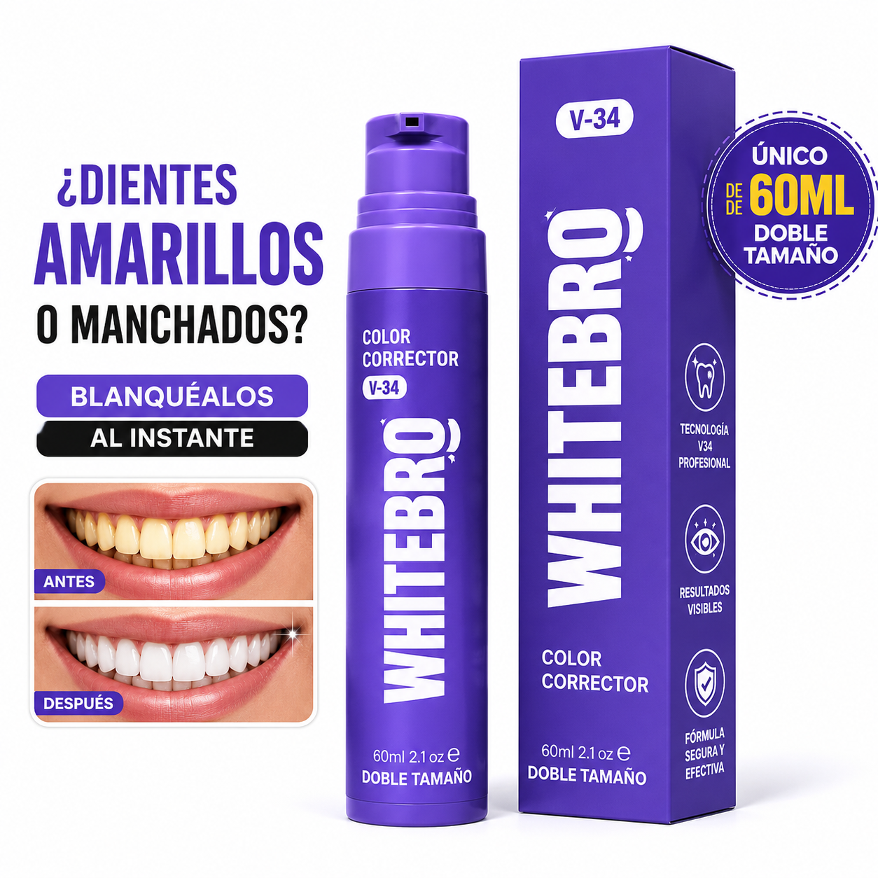 Blanqueador Dental – Neutralizador de Amarillo Instantáneo. 60ML