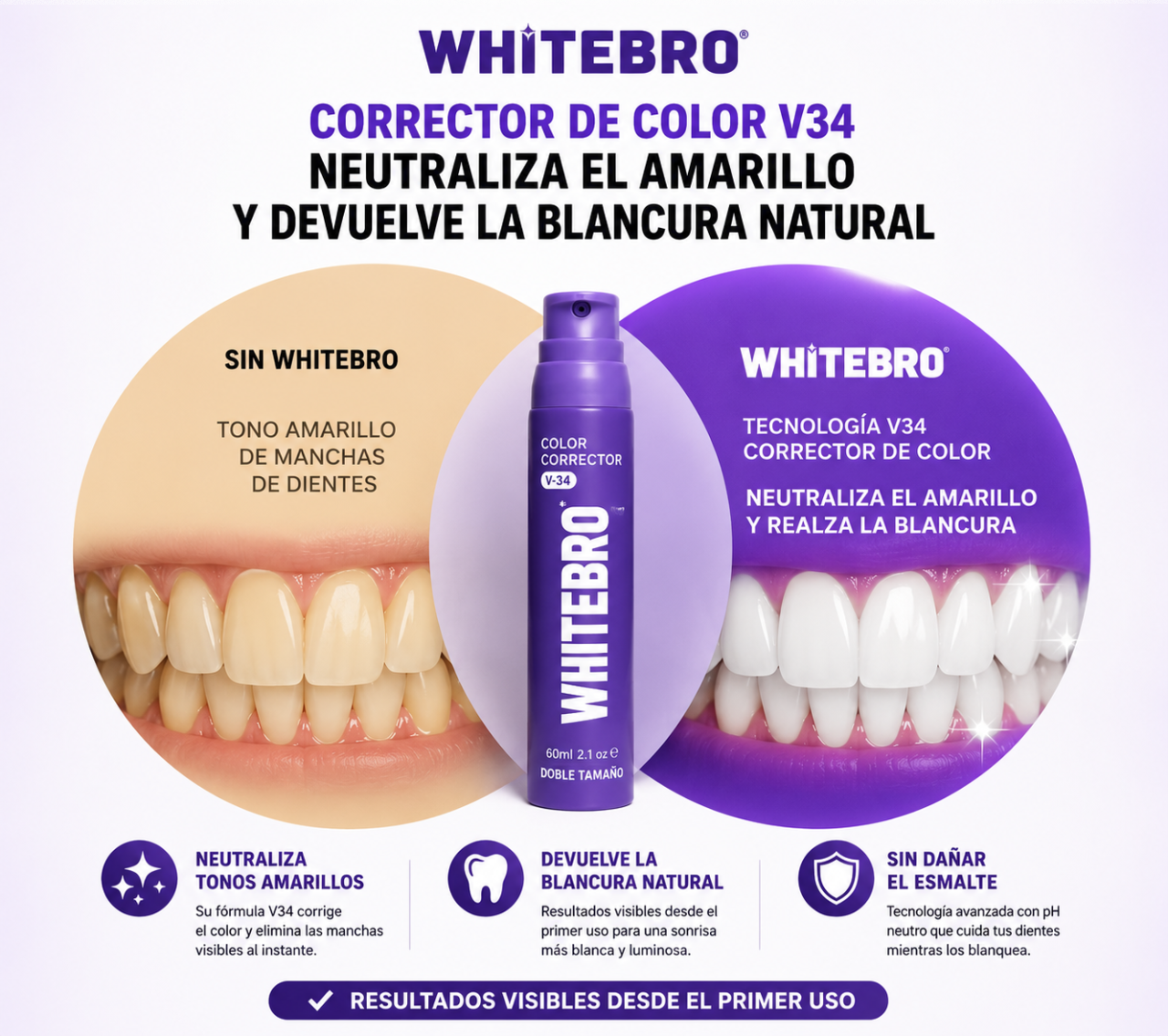 Blanqueador Dental – Neutralizador de Amarillo Instantáneo. 60ML