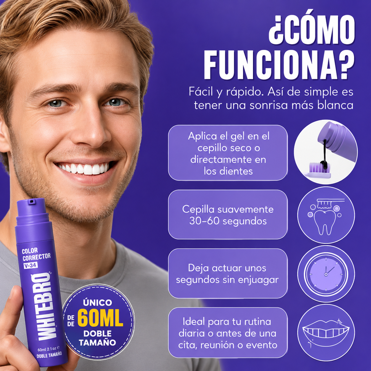 Blanqueador Dental – Neutralizador de Amarillo Instantáneo. 60ML